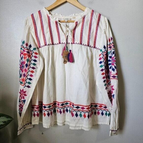 NWT FAT FACE UK BOHO EMBROIDERED TOP SIZE 12/ L & 14 /XL - Picture 1 of 16